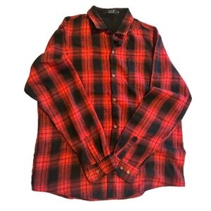 SSLR Men’s Red & Black Plaid Flannel Button Down Shirt